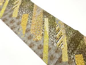 短冊に七宝・草花模様織出し袋帯